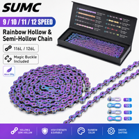 SUMC Rainbow Bicycle Chain 9/10/11/12 Speed Hollow Semi Hollow Road MTB Bike Chain 116/126L Magic Buckle Lightweight