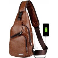 Simple and Fashionable Casual Solid Color PU Multifunctional USB Charging Zipper MEN'S Chest Bag Crossbody Bag for Commuting▪