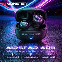 Monster A08 ANC Bluetooth 6.0 Ohrhörer Mini Unsichtbare In-Ear Sport-Ohrhörer Aktive Geräuschunterdrückung TWS Kabellose Kopfhörer
