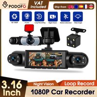 Caméra embarquée Podofo 3,16'' avec quatre objectifs HD, détection de mouvement, enregistreur vidéo de voiture multilingue 150 ° Grand angle de vision