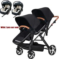 EU-Lager-Zwillingswagen mit zwei Autositzen, 3-in-1-Zwillings-Kinderwagen, abnehmbarer Schlafkorb, multifunktionaler Zwillingskinderwagen