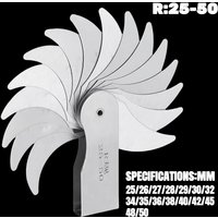 R25-50MM Radius Gauge 16 Blade Stainless Steel Radius Gauge Metal R Gauge for Checking Thread Pitch Easy to Use High Hardness