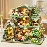 Handmade Winter Snow Treehouse Villa DIY Dollhouse Kit, 3D Wooden Miniature House Kit, Whimsical Cottage Tiny Home Decor Gift