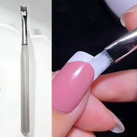 1Pc French Tips Oblique Nail Brush Half Moon Shape UV Gel Nail Painting Drawing Pen Golden Handle Transparent Manicure Tools D5#