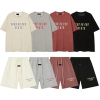 Summer Men's Matching Set T-shirt Suits Design Chest Double Row Printed Letter Short Sleeve High Street Couple Loose Shorts Set