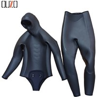 Men's Camo Hooded Spearfishing Wetsuit 5mm Split Neoprene Diving Suit for Underwater Hunting Freediving Snorkeling Surfing