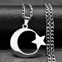 HNSP Turkish Stainless Steel Star Moon Pendant Chain Necklace For Men Neck Jewelry Accessories Male