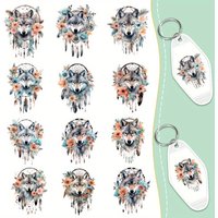 60 Pieces Bohemian Style Dream Catcher Watercolor Wolf Transfer Pper UV DTF Transfer Durable High Viscosity DIY Crafts Office