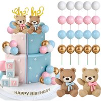 22Pcs/set Gender Reveal Cake Decorations Teddy Bear Ball Cake Toppers for Baby Gender Reveal Kids Birthday Party Decor Supplies