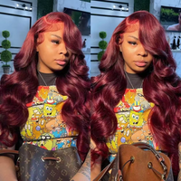 Hot Sale 99J Burgundy Body Wave 13x4 Lace Front Wig 200% Density HD Transparent Lace Brazilian Hair Pre Plucked Wig For Women