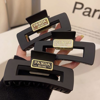 2026 New Matte Black Square Hair Claw Clips with Label - Large Non-slip Hair Clamps for Women, Stylish Hollow Out Hair