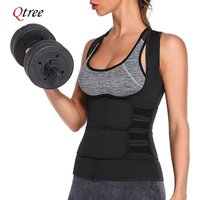 Qtree Waist Trainer Corset Neoprene Sweat Sauna Vest Women Weight Loss with Zipper and Waist Trimmer Belt Slimming Body Shaper