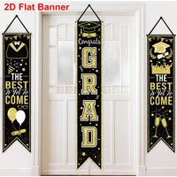 1Pc 2026 Black Gold Grad Door Banner, "12ร47in"/"12ร71in", "The Best Is Yet To Come" Hanging Porch Sign