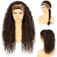 24 Inch Highlight Curly Headband Wig Deep Wave Synthetic 2 Tone Long Layered Brown Wigs Women Glueless Hair Band Curly Wig