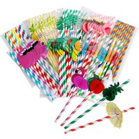 10pcs Hawaii Theme Creative Disposable Umbrella Paper Straws Honeycomb Pineapple Coconut Tree & Flamingo Patterns for Party DIY