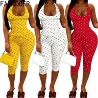 FAGADOER Sexy Polka Dot Print Bodycon Jumpsuits Woman Halter Deep V-neck Backless Rompers Female Streetwear Overalls 2026 New