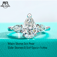 AnuJewel 4cttw Pear Cut D Color Moissanite Engagement Ring 18K Gold Plated Classic Wedding Ring Women Jewelry Wholesale