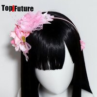 Pink Lace Ruffle Hime Gyaru head band Gothic Flower hair clips Ribbon Flower hair accessories handmade Lolita hair hoop hairwear