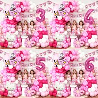 121pcs Hello Kitty Themed Birthday Party Decoration Supplies Kawaii KT Cat 32Inch Number Foil Balloon Kit Baby Shower Girls Gift