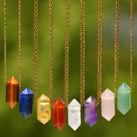 Boho Natural Stone Crystal Hexagonal Pendant Necklace Unisex Spring/Summer Beach Style AAA Citrine Amethyst Rose Quartz