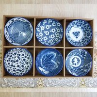 Jingdezhen Chinese-style Ceramic Bowl Set Tableware Set Household Blue-and-white-porcelain Dish Set Six Bowls