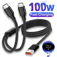 100W Super Fast Charging Cable USB A To Dual-Port Type C Data Splitter Extension Y Cord for IPhone Samsung Xiaomi Google Laptop