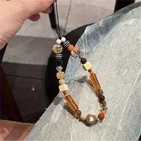 Korean Cute Brown Rectangle Pendant Phone Charm Chain Keycord Rope for IPhone Keyring Jewelry Strap Gift Girl Hanging Cord Decor