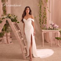 Simple Sweetheart High Side Slit Mermaid Wedding Dress Off The Shoulder Pleat Open Back Sweep Train Vestidos De Novia Customized