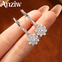 Anziw Floral-Style Exquisite Clip Earrings Moissanite Round Drop Earrings for Women Wedding Engagement Jewelry Gift Certified