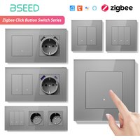 BSEED 1/2/3/4Gang Zigbee Smart Click Button Switch With EU Socket Glass Panel White LED Indicator Tuya Smart Life Alexa Control