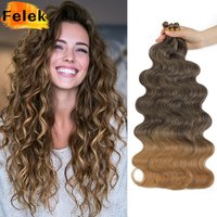 1-6Pcs Body Wave Braiding Hair Extensions 24" Synthetic Pre-Feathered Black Boho Box Braids for Goddess French Curl Crochet Hair