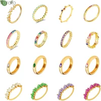 Gold Plated Rings Colorful Zircon Luxury Engagement Rings for Women Jewelry Premium Couple Wedding Rings Fashion Gifts