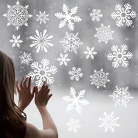 114pcs Snowflake Window Clings - Electrostatic White Snowflakes for Christmas & Winter Door Decorations Snowflake Ribbon Wired