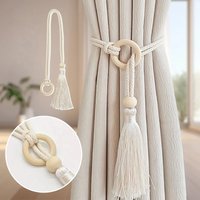 2PCS Bohemian Chic adjustable cotton cord curtain tie fringe - hand woven, log loop curtain buckle strap