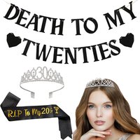 30th Birthday Banner Sash and Tiara Funny 30th Birthday Gift RIP to My 20s Sash to My Youth 30 Years Old Birthday Party Decorati
