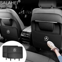 Leather Car Seat Back Protect Cover Anti-Kick Mat Storage Pocket For Mercedes Benz E S C A B Class GLE GLS GLC CLA GLA stickers