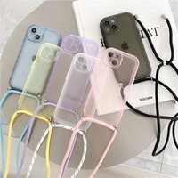 Crossbody Necklace Lanyard Candy Transparent Soft Case For iPhone16 15 13 14 12 11 Pro Max XS XR 7 8 Plus Clear Shockproof Cover