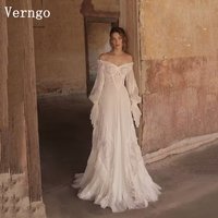 Verngo Boho Lace Wedding Dress Off The Shoulder A Line Bridal Gowns Modern Pleated Maxi Bride Dresses Customized