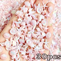 30pcs Iridescent Pink Ocean Nail Charms Mixed 3D Aurora Shell Starfish Conch Mermaid Tail Resin Nail Decorations Beach Nail Part