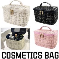 Dual Purpose 2-in-1 Makeup Bag Large Capacity Korean INS Style Portable Plaid Handheld Beauty Toiletry Cosmetics Bag Travel Bag