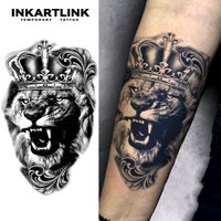 The Lion with a Crown Temporary Tattoo,Lasts To 15 Days New Technology Magic Waterproof Semi Permanent Sticker.