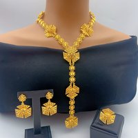 Indian Bridal Long Necklace Earrings Jewelry Set For Women Gold Plated Nigeria African Dubai Wedding Party Gift Jewellery