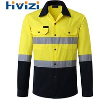 Hi Vis Viz Shirts Safety Construction Workwear Two Tone 100% Cotton Reflective Long Sleeve