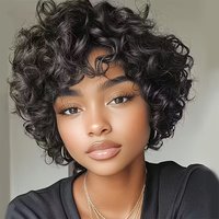 Black Bob Curly Pixie Wigs Human Hair 100% Natural Realistic Tangle Free Pre Plucked Full Machine Made For Women Retro Curl