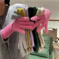 2024 Damen Elastische Vollfingerhandschuhe Lange Kaninchenwollhandschuhe Winter-Fäustlinge Einfarbige Fäustlinge Verdickte Warme Handschuhe