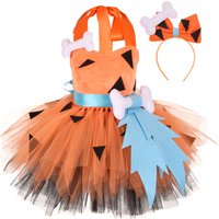 2022 Baby Halloween Costume Clothing Flinstones Pebbles Girls Cosplay Tutu Dress With Hairpin Stage Performance Costume 12Y