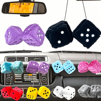 7.5cm Soft Fuzzy Dice for Car Mirror Pair of Retro Square Fuzzy Plush Dice with Dots for Hanging Car Accessories Interior Fluffy
