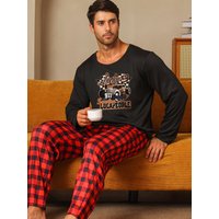 Two piece sets men's pajamas autumn and winter long sleeved pants car letters sleepwear set