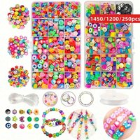 1450/1200/250pcs Polymer Clay Beads Set, Box, Bundle of Elastic Thread, DIY jewelry making, earrings, bracelets, necklaces