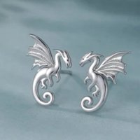Vintage Silver Color Dragon Women's Stud Earrings Metal Hand Carving Party Daily Wear
